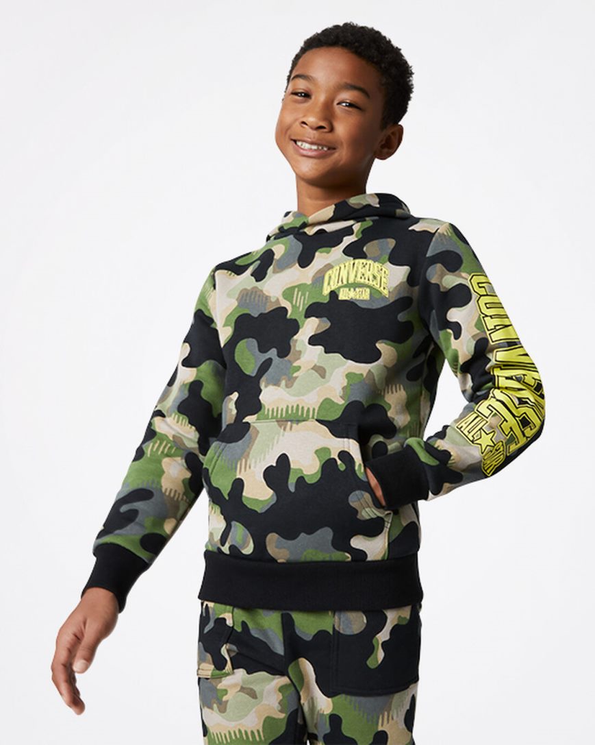 Mikiny S Kapucňou Converse Camo Pullover Chlapcenske Olivovo Zelená | SK NBPDX6